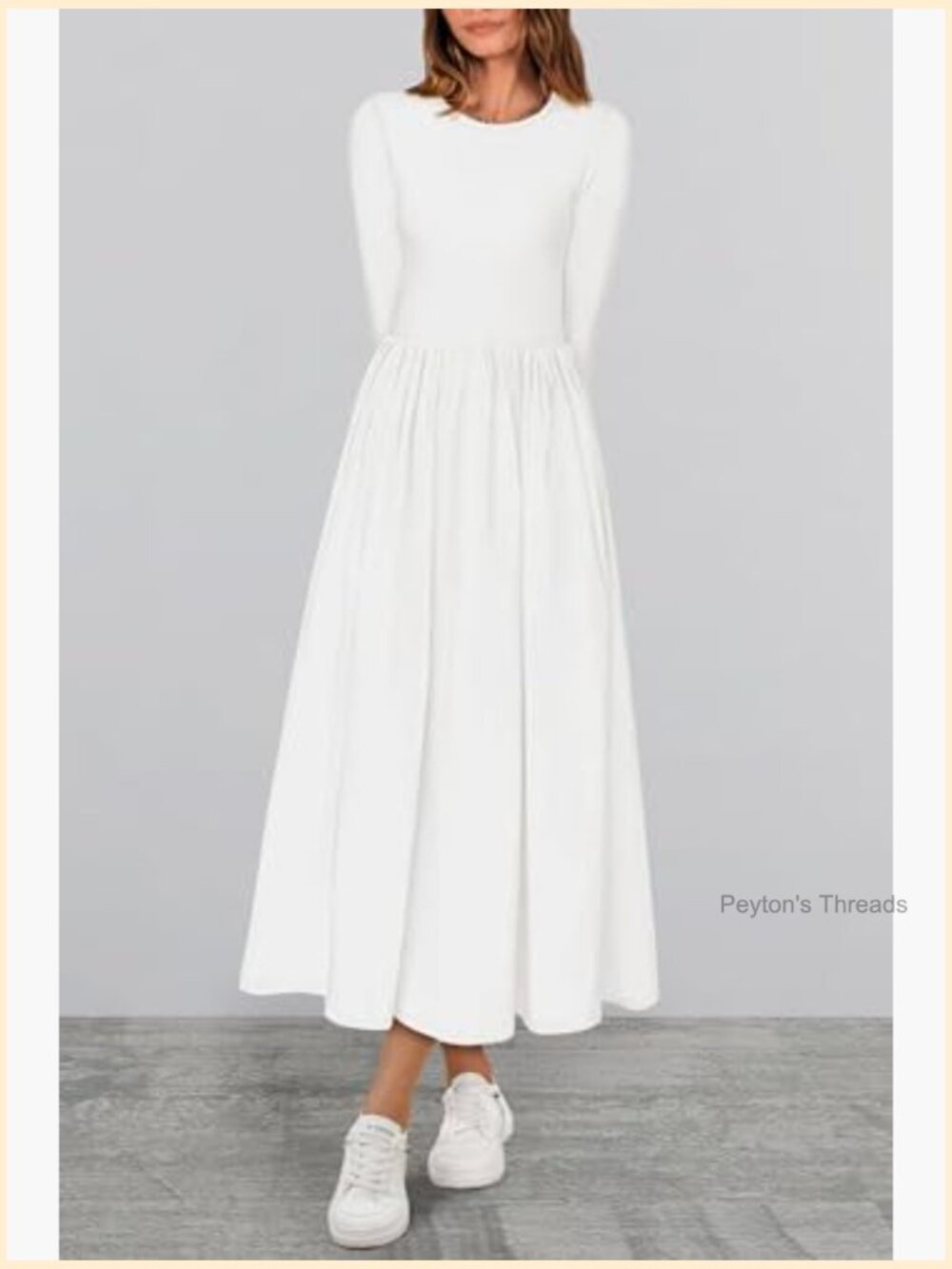 Casual Long Sleeve Midi Dress with Pockets Flowy A-Line - Picture 2 of 7
